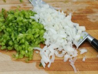 cut onions bell peppers