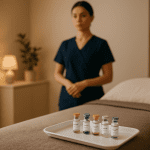 2025 09 mirabilemdcom blog science behind wellness injections v1jpg  mirabile md - tray of vials with nurse in background — science behind wellness injections.
