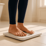 2025 09 mirabilemdcom blog set point theory weight loss v1jpg  mirabile md - person standing on bathroom scale — set point theory weight loss.