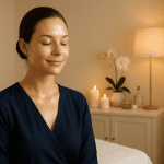 2025 10 mirabilemdcom img wellness meditation v1 mirabile md - young woman practicing meditation in a calm room with candles and soft lighting.