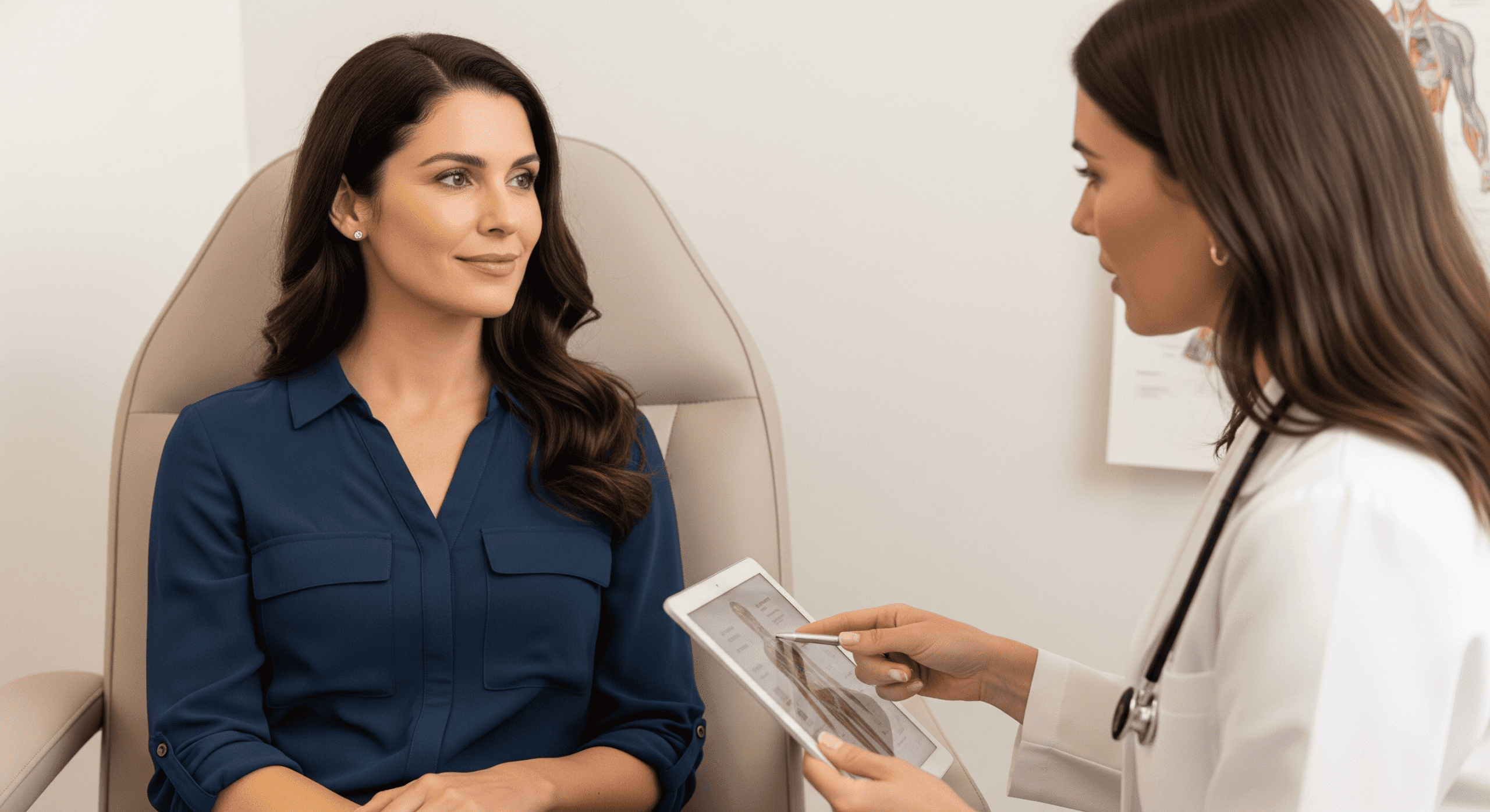 doctor consulting with a patient using a tablet during a personalized care discussion.