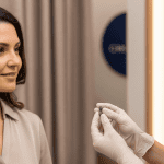 patient discussing nutritional supplements with a healthcare professional in a clinic setting.