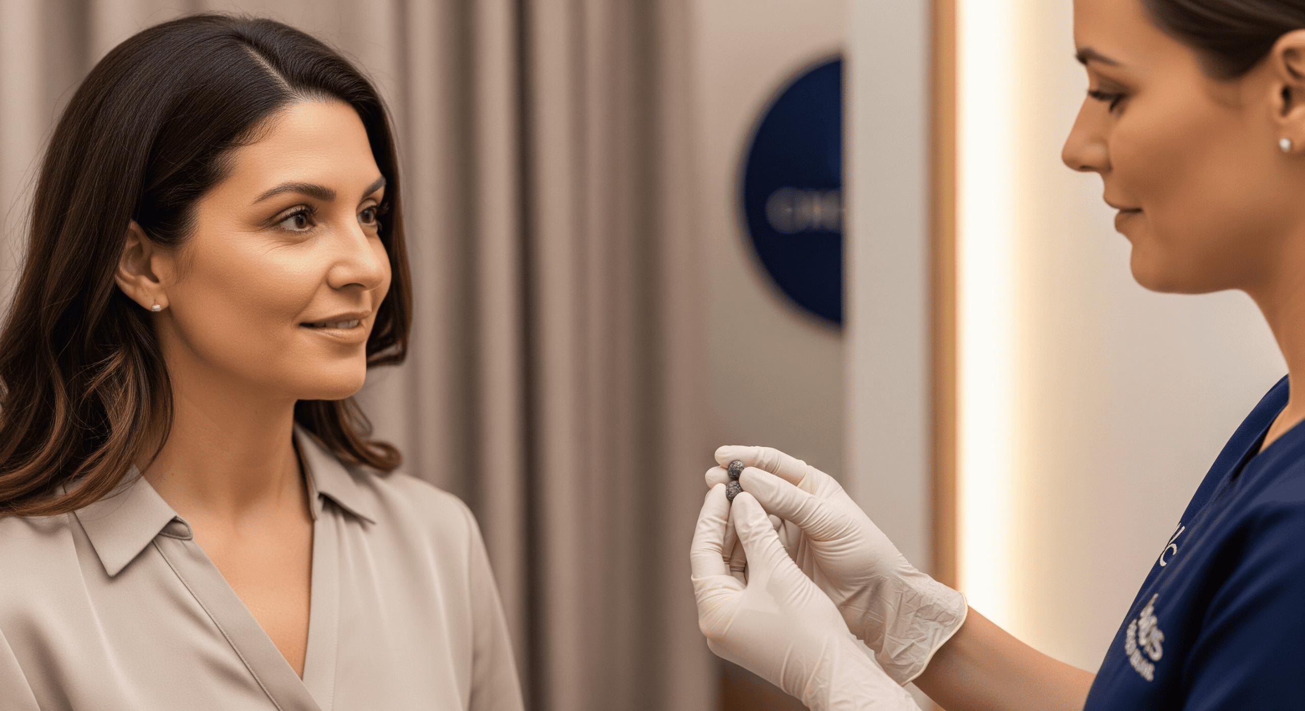 patient discussing nutritional supplements with a healthcare professional in a clinic setting.