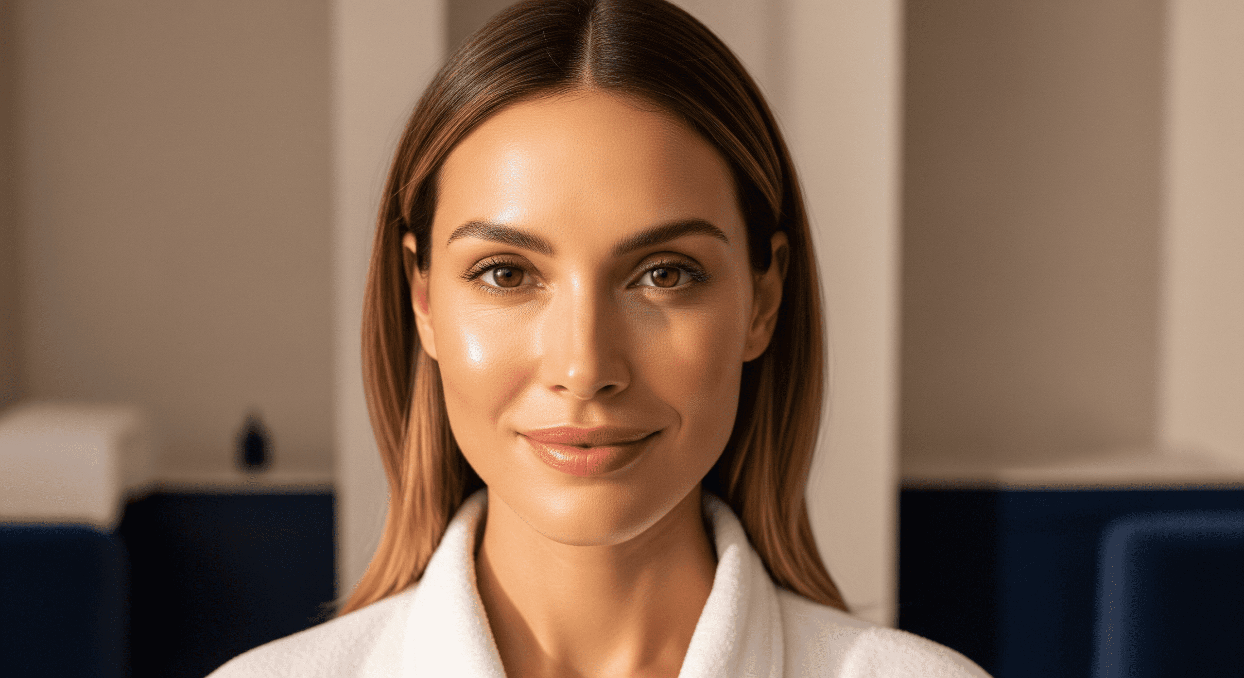 woman with radiant skin after a skincare or medspa treatment, smiling confidently.