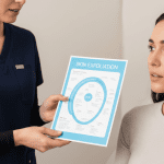 aesthetic provider explaining skin exfoliation treatment to patient