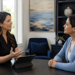 provider and patient discussing cosmetic treatment options during a private consultation.
