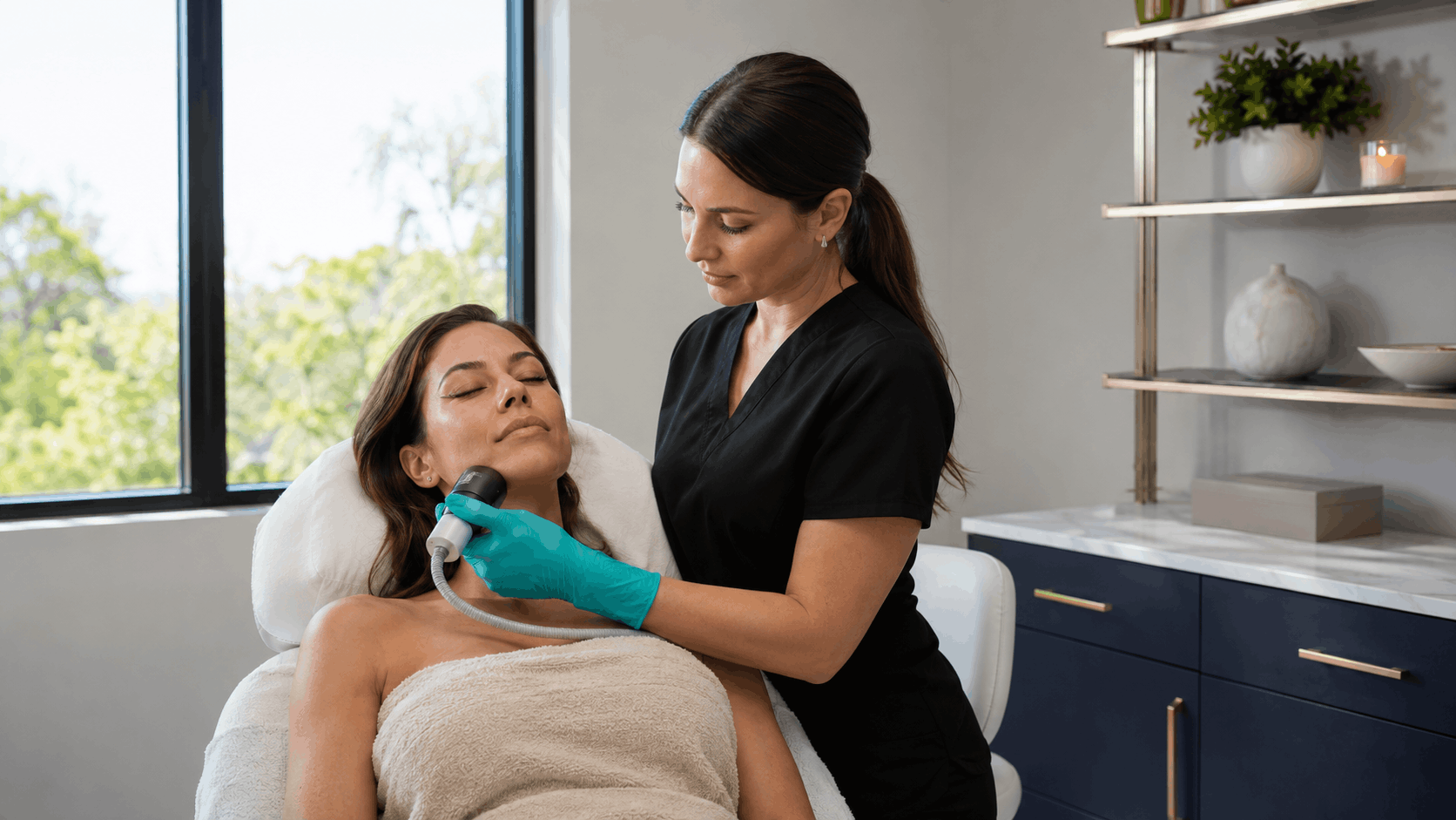 2026_09_mirabilemd.com_img_neck_skin_treatment_v1.png mirabile md - provider performing a neck skin treatment on a patient in a medical aesthetics office.