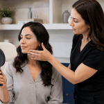 2026_09_mirabilemd.com_img_facial_assessment_v1.png mirabile md - provider assessing a patient’s face while the patient looks into a handheld mirror.