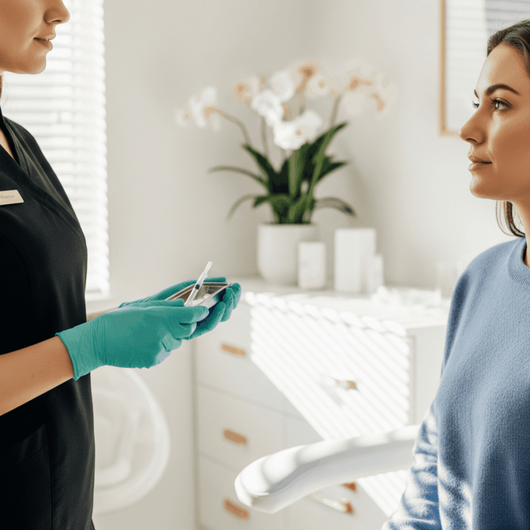 Medical professional preparing injectable treatment during patient consultation